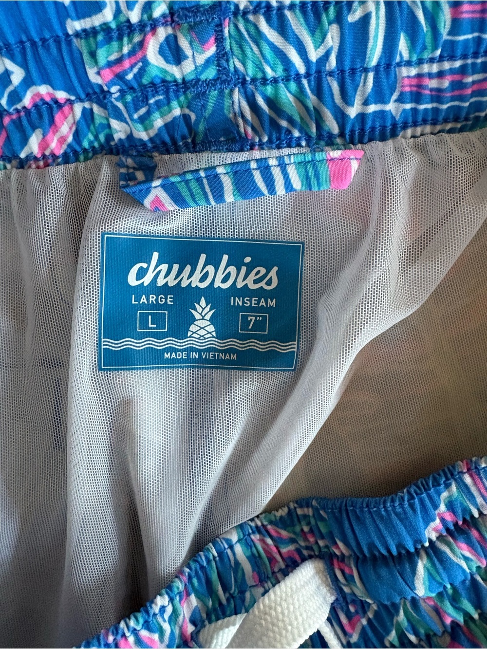 chubbies Blue Swim Shorts with Pink & Teal Tropical Print